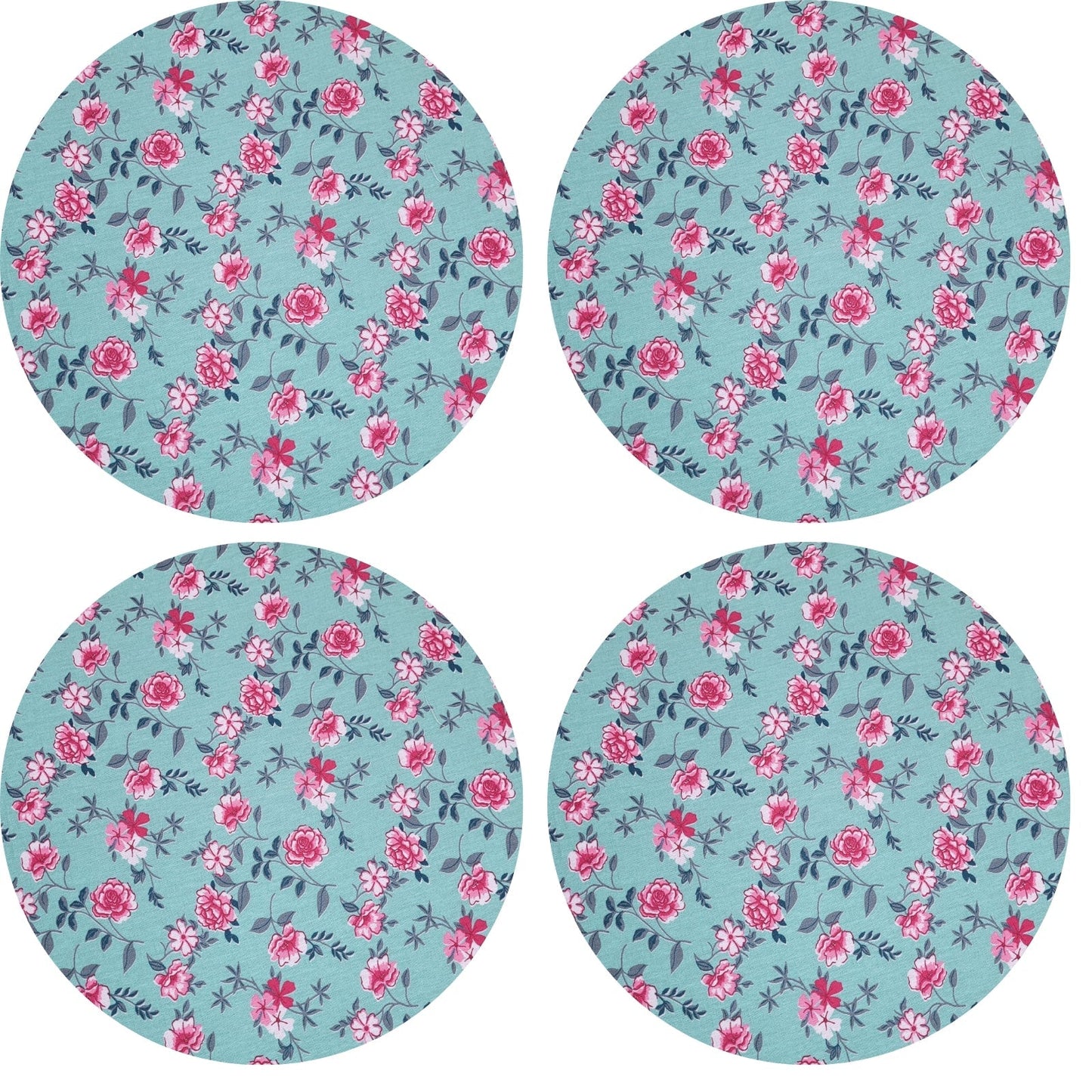 Charlo's Set of 4 Round Placemats Covers 14 Dia inch Water Green Floral