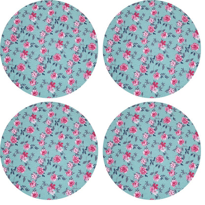 Charlo's Set of 4 Round Placemats Covers 14 Dia inch Water Green Floral