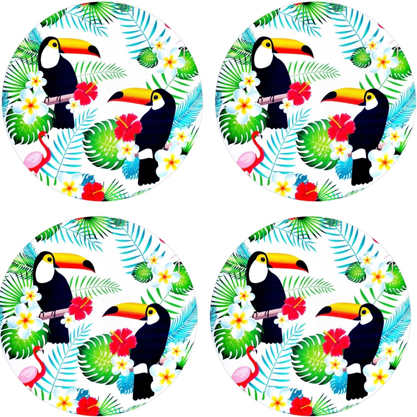 Set of 4 Round Placemats Covers Black Toucan 14 Dia inch