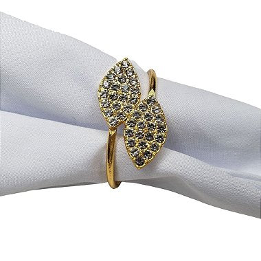 Set of 4 Gold Leaf Strass Silver Napkin Rings