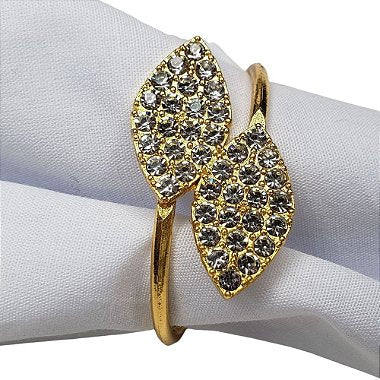 Set of 4 Gold Leaf Strass Silver Napkin Rings